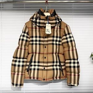 Burberry Beige and Black Plaid Puffer Coat